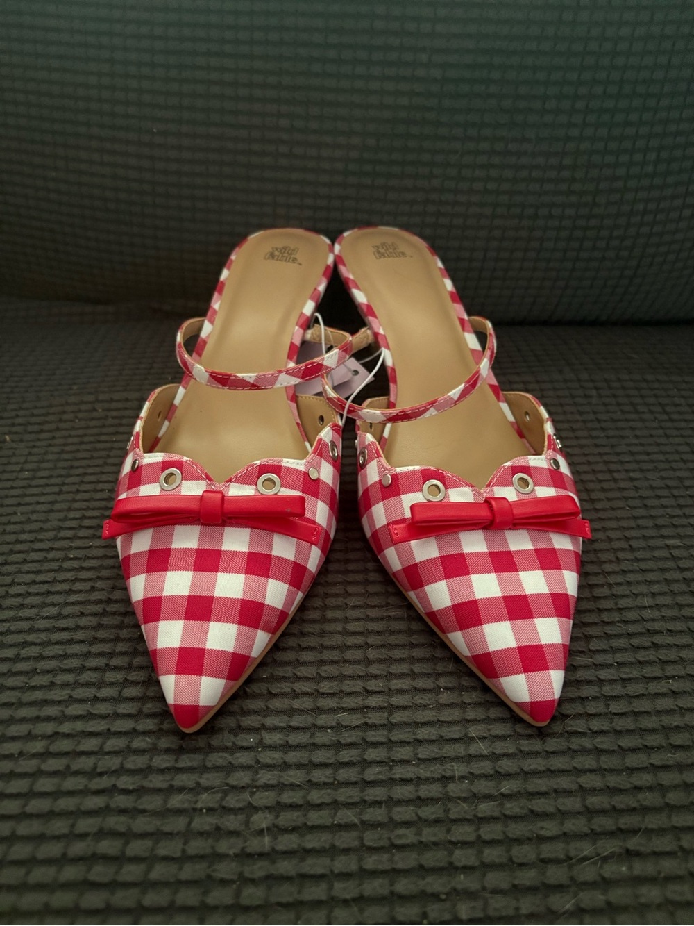 Red and White Pointed Toe Kitten Heels